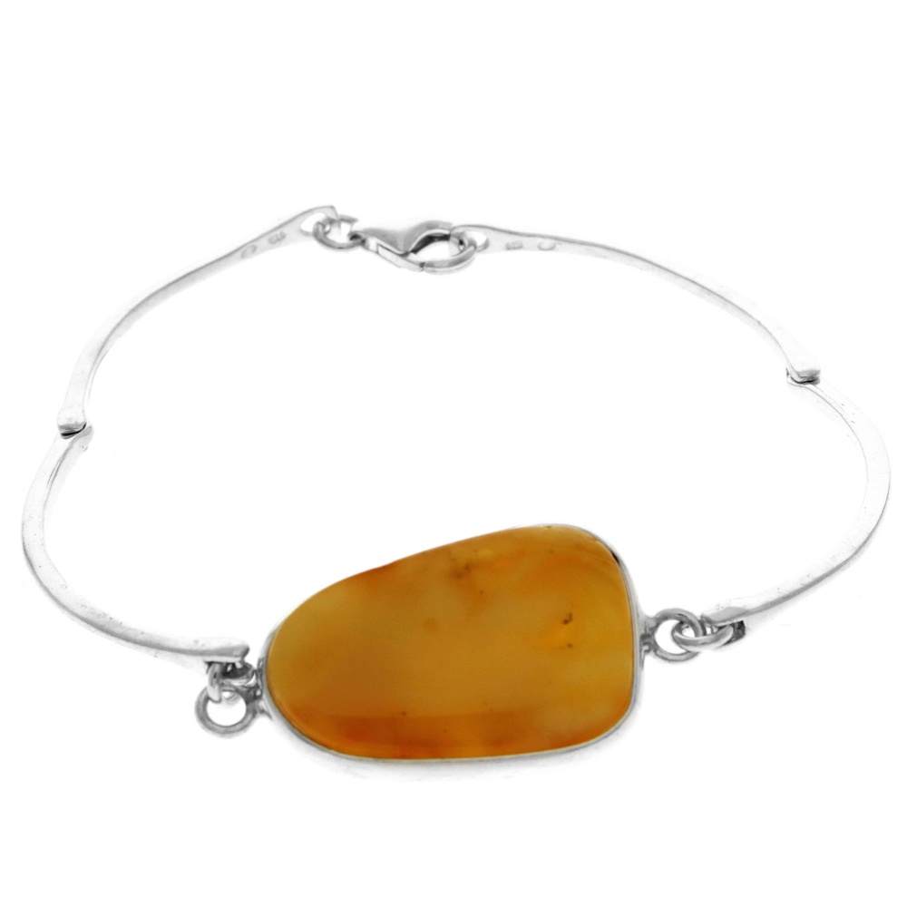 925 Sterling Silver & Genuine Cognac Baltic Amber Exclusive Bangle - BL0129