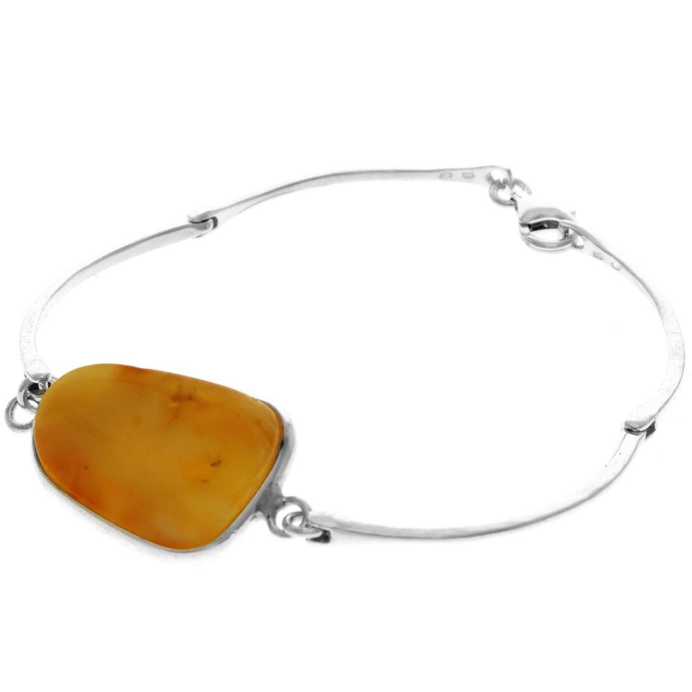 925 Sterling Silver & Genuine Cognac Baltic Amber Exclusive Bangle - BL0129