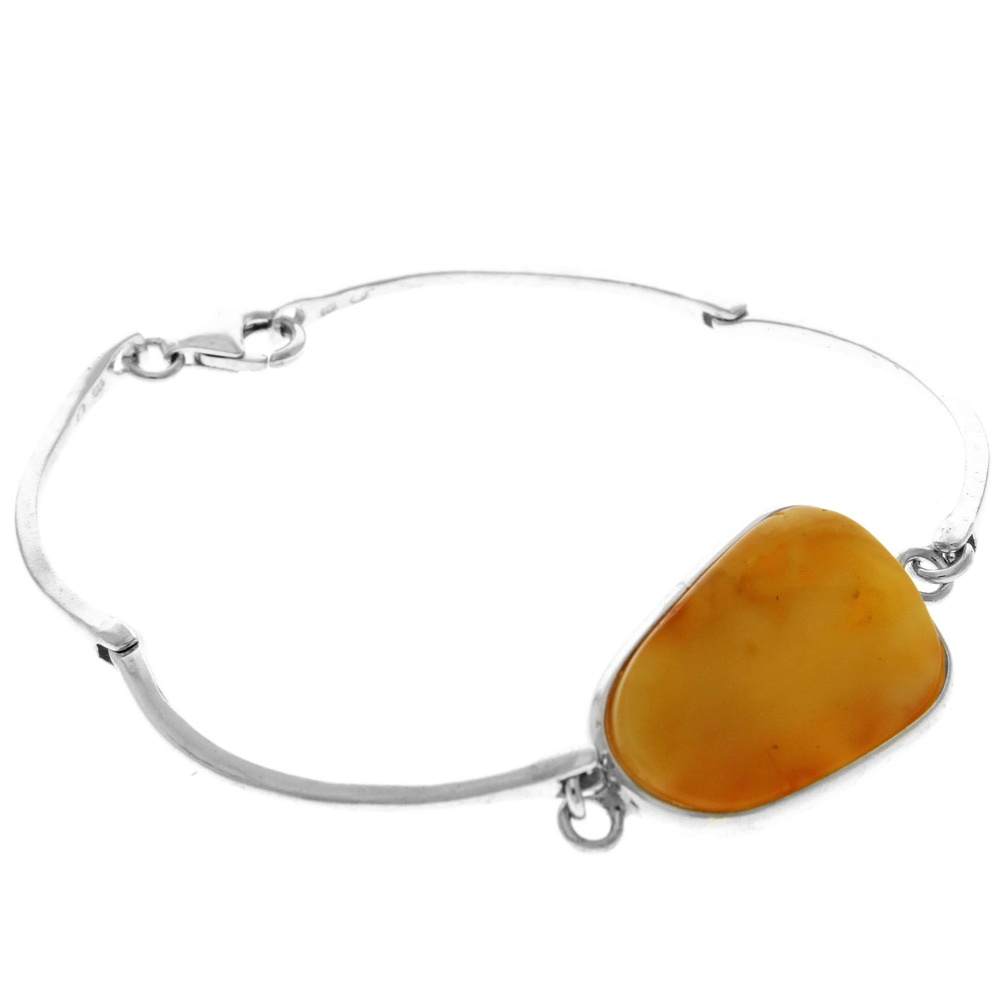 925 Sterling Silver & Genuine Cognac Baltic Amber Exclusive Bangle - BL0129