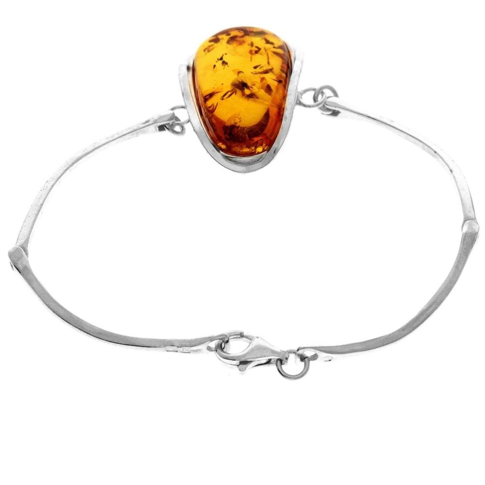 925 Sterling Silver & Genuine Cognac Baltic Amber Exclusive Bangle - BL0131