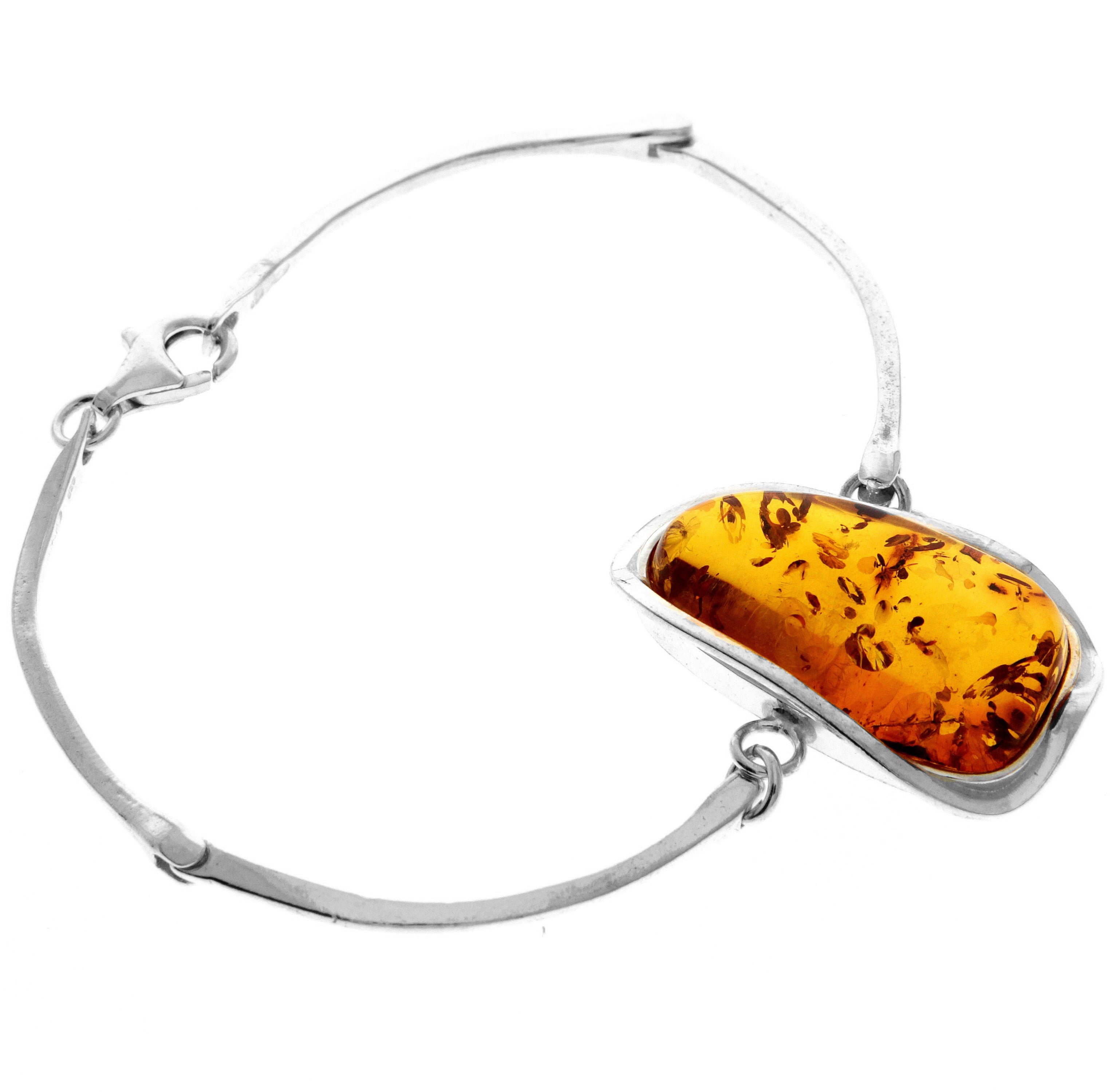 925 Sterling Silver & Genuine Cognac Baltic Amber Exclusive Bangle - BL0131