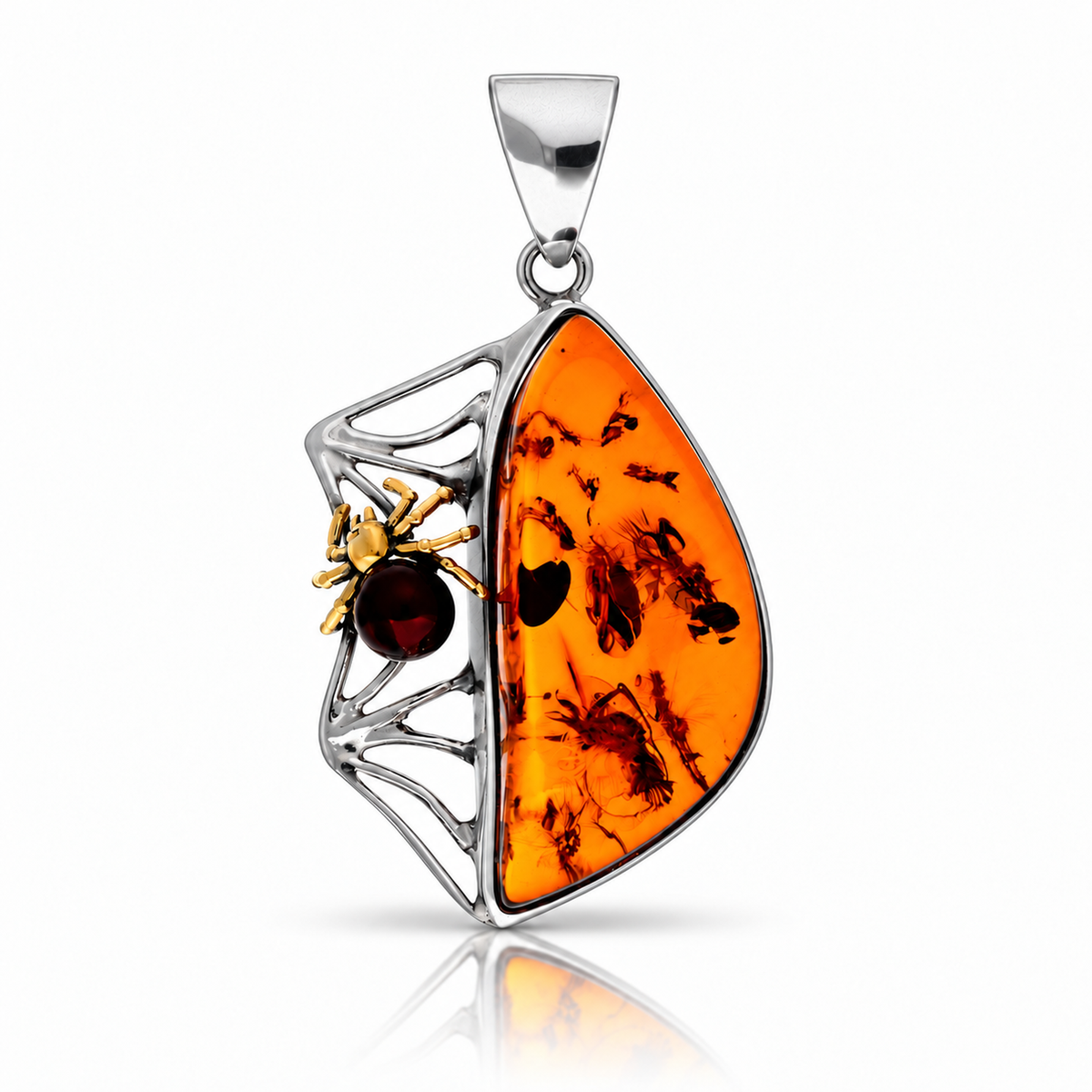 Unique one-of-a-kind 925 Sterling Silver & Genuine Baltic Amber Spider Pendant - BPD001