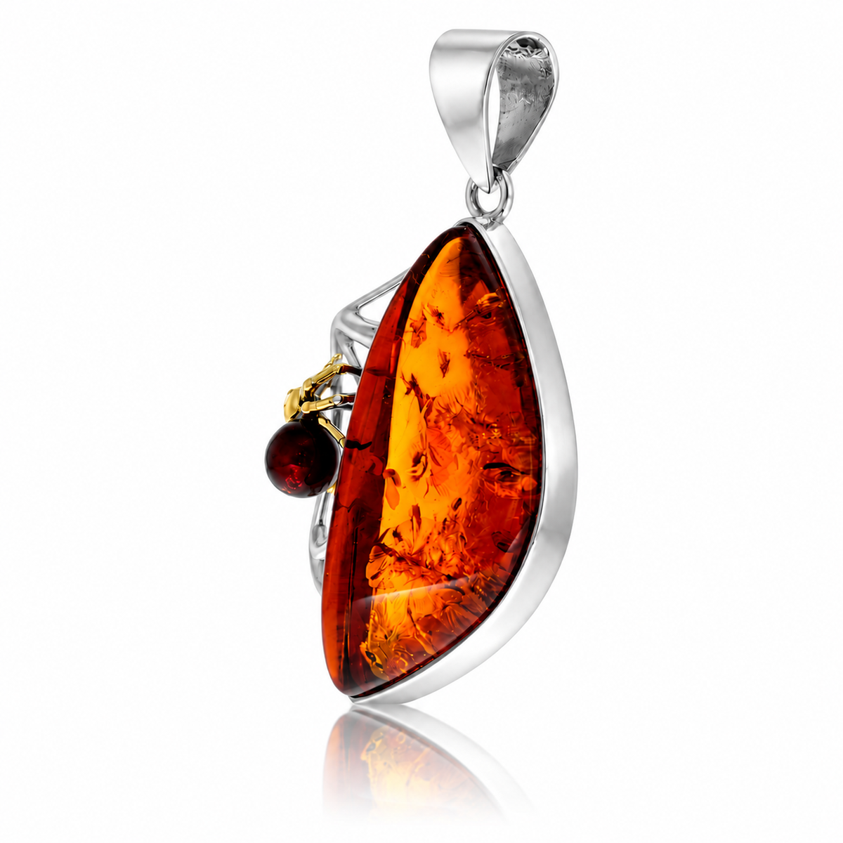 Unique one-of-a-kind 925 Sterling Silver & Genuine Baltic Amber Spider Pendant - BPD001