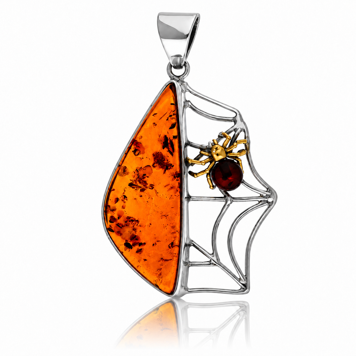Unique one-of-a-kind 925 Sterling Silver & Genuine Baltic Amber Spider Pendant - BPD002