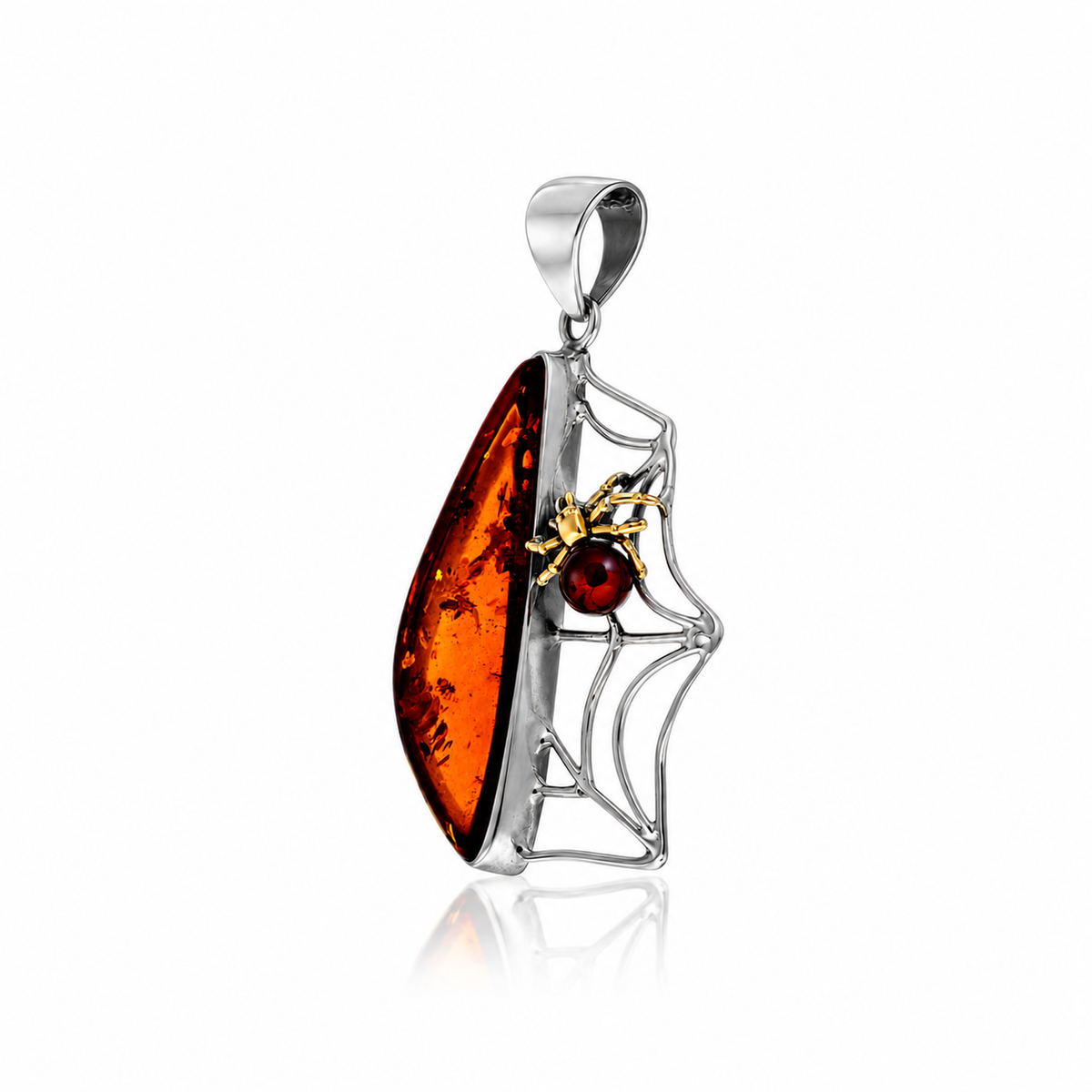 Unique one-of-a-kind 925 Sterling Silver & Genuine Baltic Amber Spider Pendant - BPD002