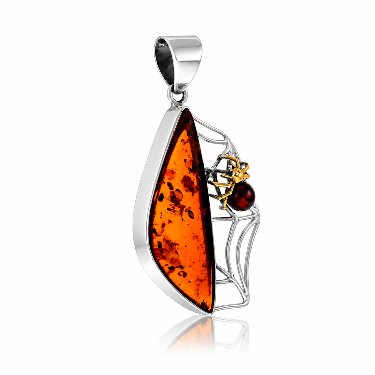 Unique one-of-a-kind 925 Sterling Silver & Genuine Baltic Amber Spider Pendant - BPD002
