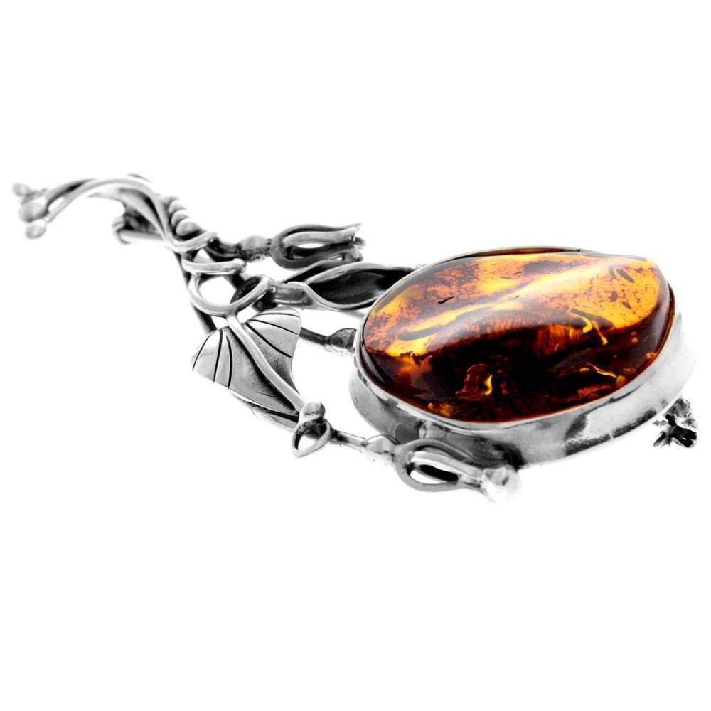 925 Sterling Silver & Baltic Amber Unique Amber Brooch - BR0151