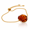 925 Sterling Silver & Genuine Baltic Amber Hand-Carved Rose Adjustable Bracelet - BRG500C