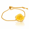 925 Sterling Silver & Genuine Baltic Amber Hand-Carved Rose Adjustable Bracelet - BRG500L