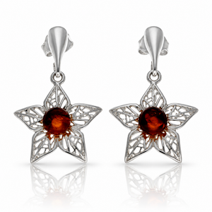 925 Sterling Silver & Genuine Baltic Amber Leaf Dangle Earrings - BS004