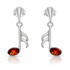 925 Sterling Silver & Genuine Baltic Amber Music Note Drop Earrings - BS006