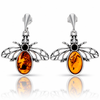 925 Sterling Silver & Genuine Baltic Amber Bee Drop Earrings - BS007