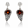 925 Sterling Silver & Genuine Baltic Amber Autumn Leaf Drop Earrings - BS010