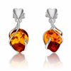 925 Sterling Silver & Genuine Baltic Amber Teardrop Drop Earrings - BS011