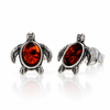 925 Sterling Silver & Genuine Baltic Amber Turtle Stud Earrings - BS014