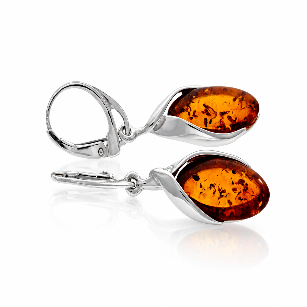 925 Sterling Silver & Genuine Baltic Amber Classic Dangle Earrings - BS015