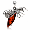 925 Sterling Silver & Genuine Baltic Amber Bee Pendant - BS202