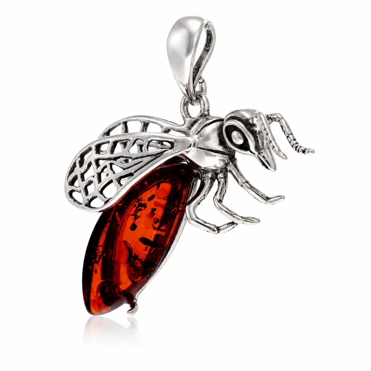925 Sterling Silver & Genuine Baltic Amber Bee Pendant - BS202