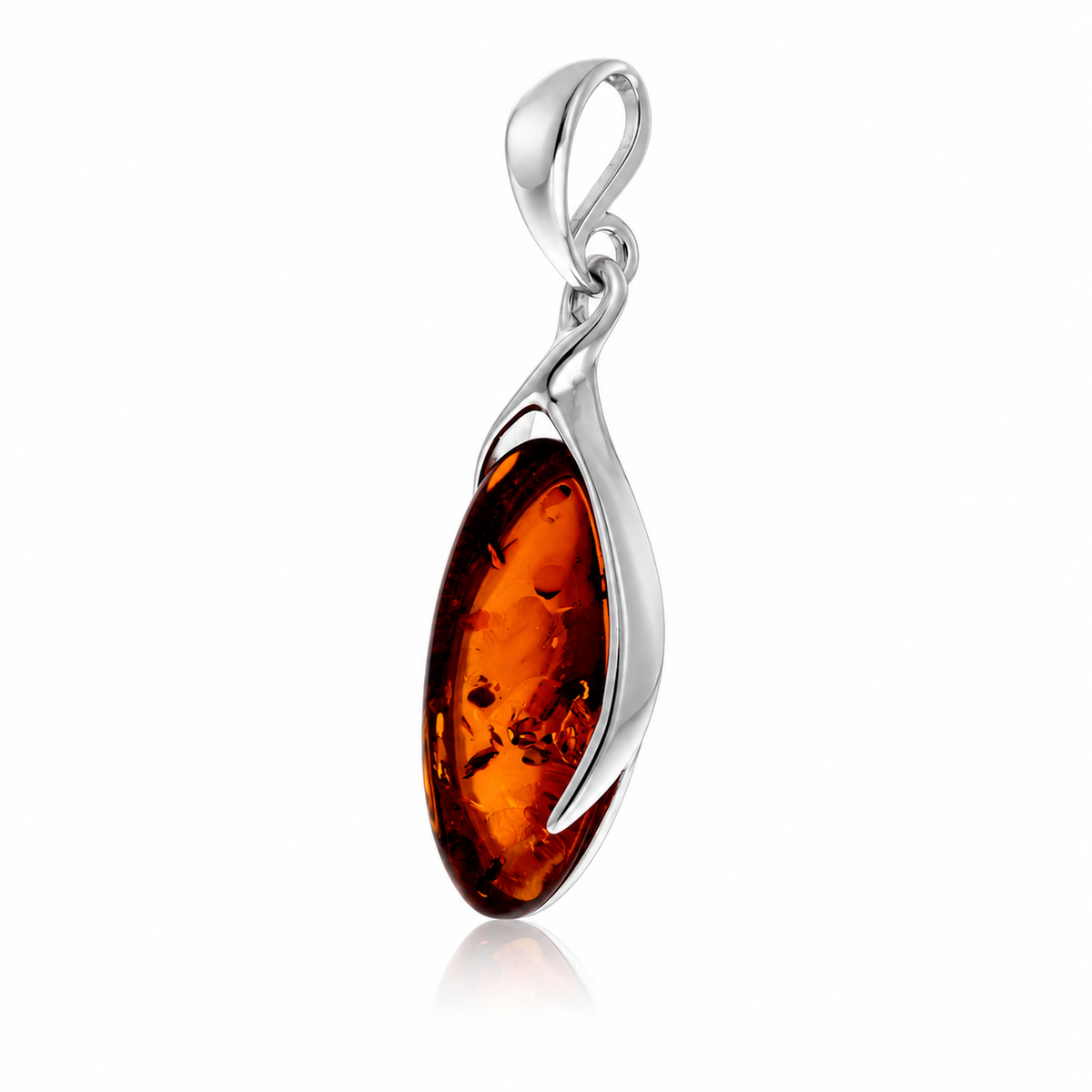 925 Sterling Silver & Genuine Baltic Amber Classic Pendant - BS204