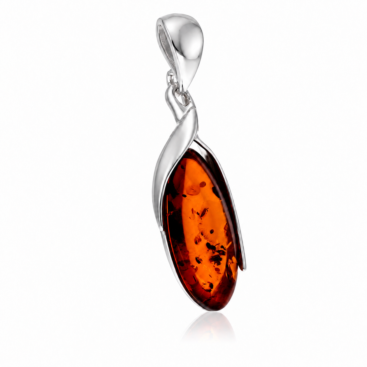 925 Sterling Silver & Genuine Baltic Amber Classic Pendant - BS204