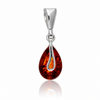 925 Sterling Silver & Genuine Baltic Amber Teardrop Pendant - BS206