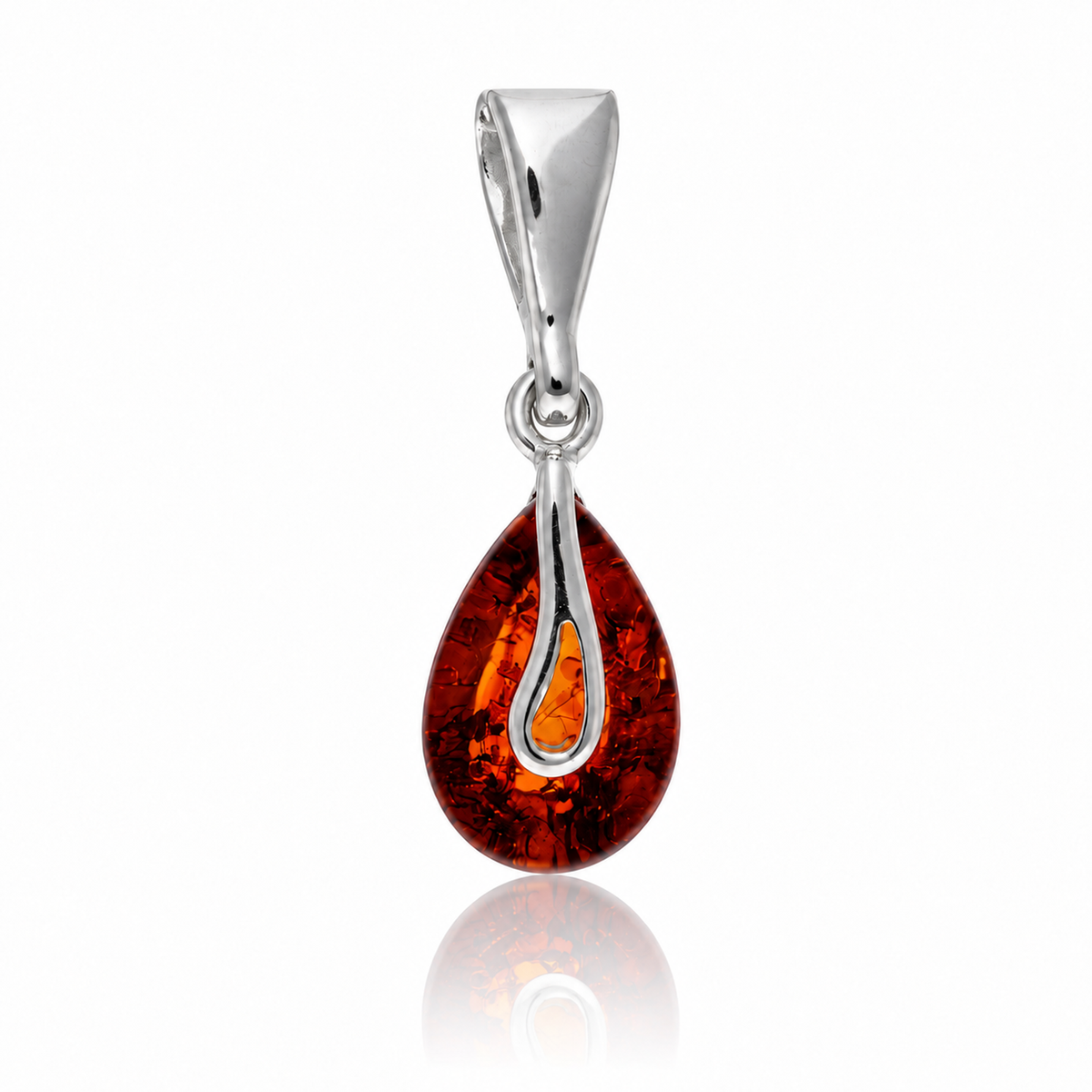 925 Sterling Silver & Genuine Baltic Amber Teardrop Pendant - BS206