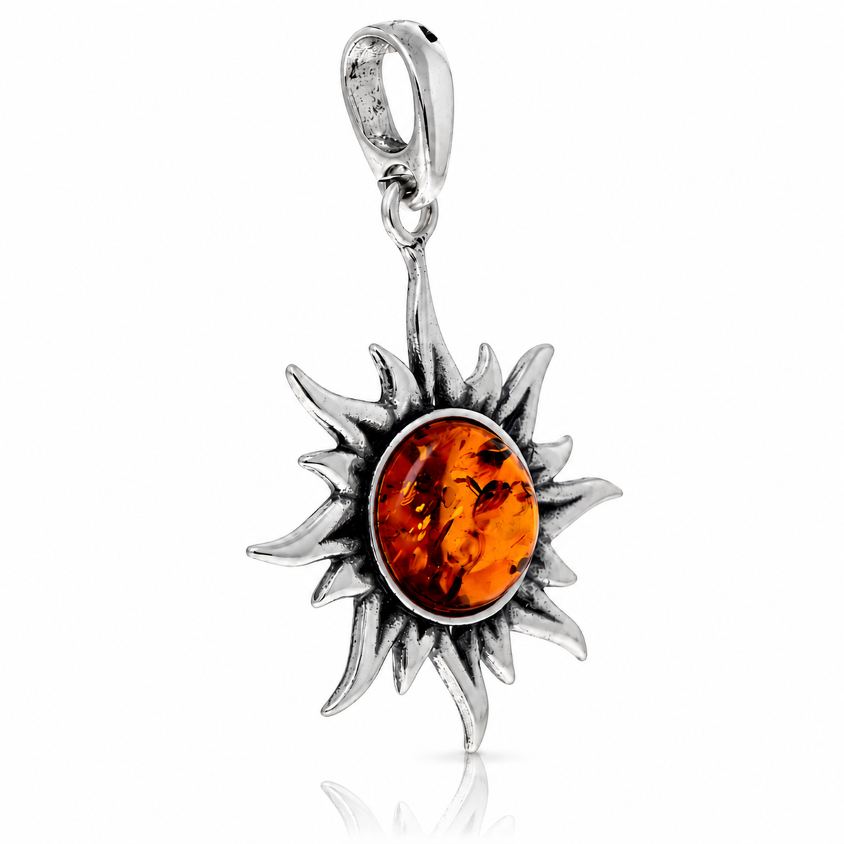 925 Sterling Silver & Genuine Baltic Amber Sun Pendant - BS207