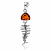 925 Sterling Silver & Genuine Baltic Amber Skeleton Fish Bone Pendant - BS208