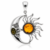 925 Sterling Silver & Genuine Baltic Amber Sun Pendant - BS209