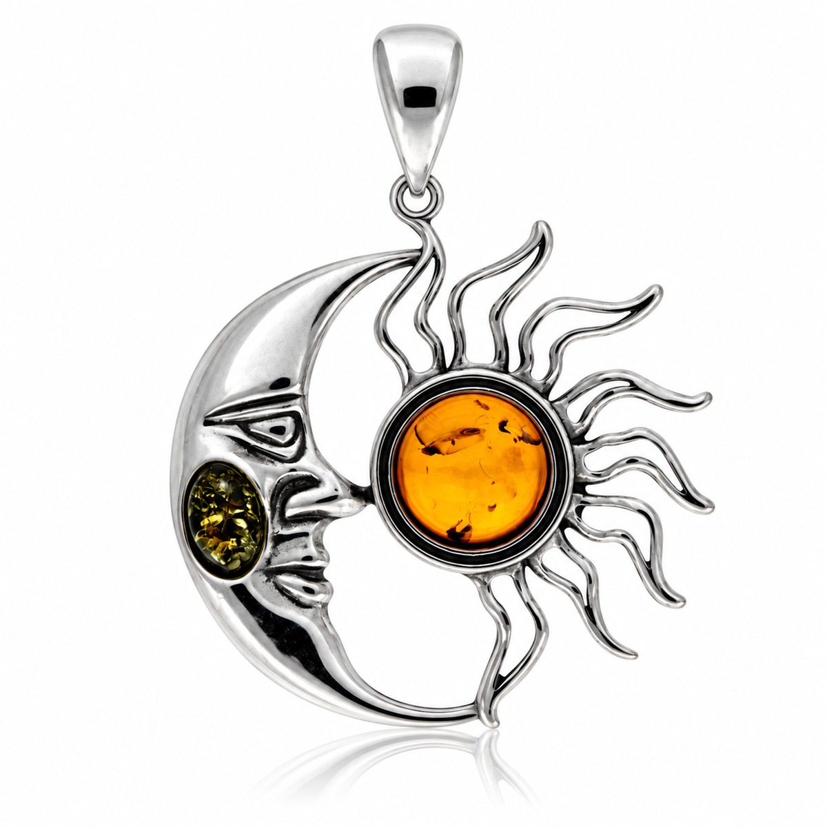 925 Sterling Silver & Genuine Baltic Amber Sun Pendant - BS209