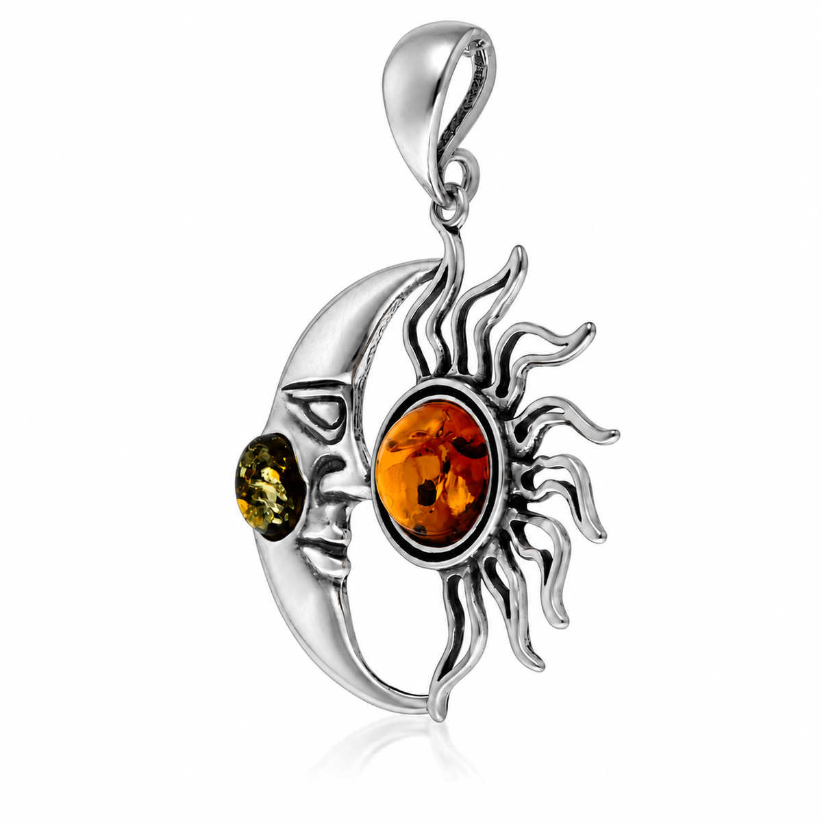 925 Sterling Silver & Genuine Baltic Amber Sun Pendant - BS209