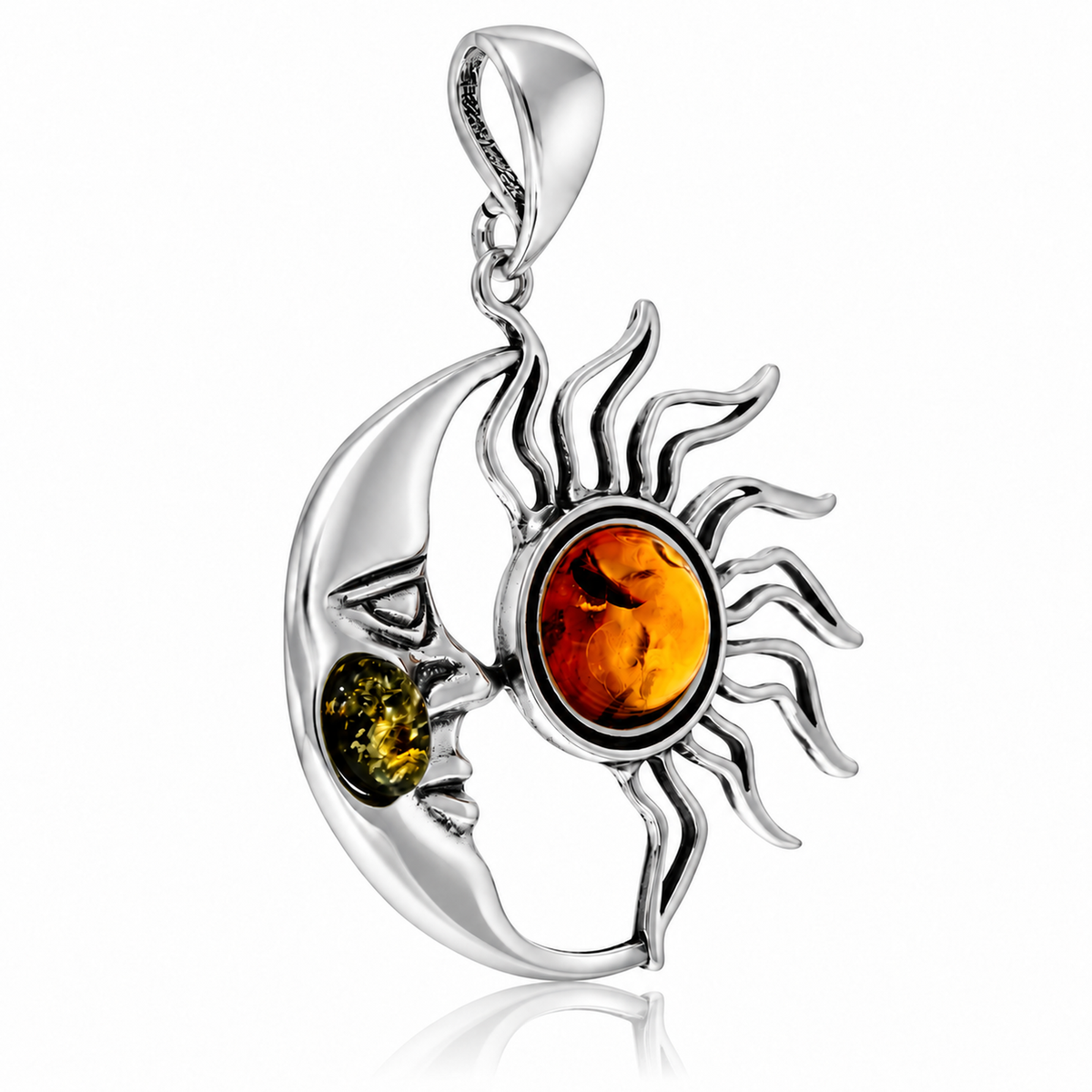925 Sterling Silver & Genuine Baltic Amber Sun Pendant - BS209