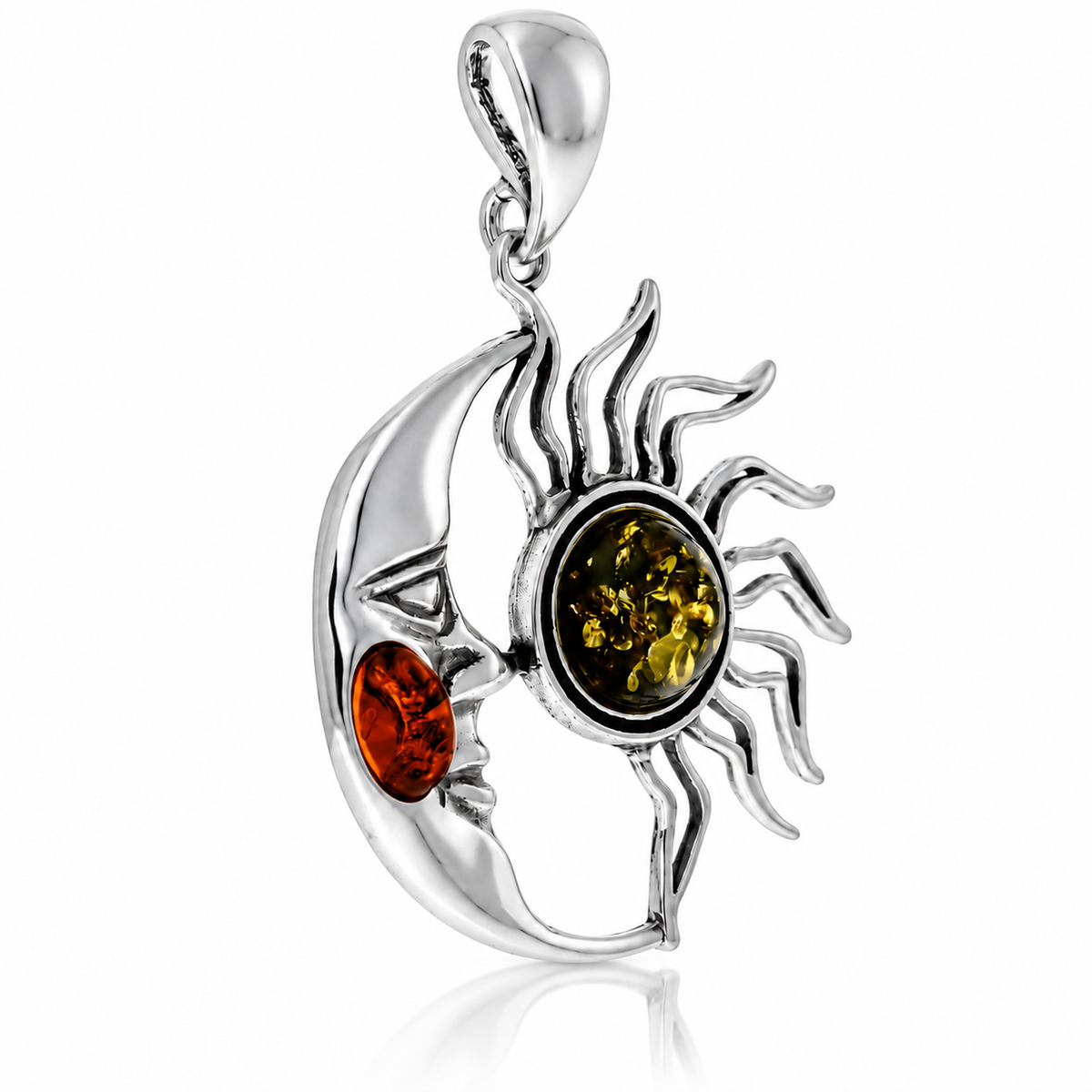 925 Sterling Silver & Genuine Baltic Amber Sun Pendant - BS209