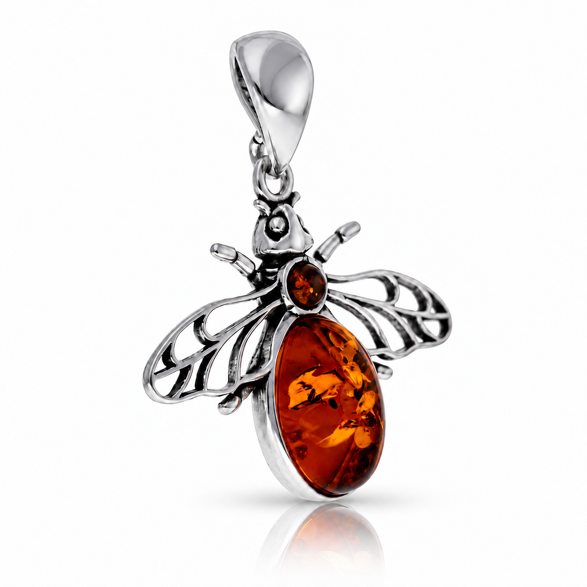 925 Sterling Silver & Genuine Baltic Amber Bee Pendant - BS210