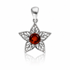 925 Sterling Silver & Genuine Baltic Amber Autumn Leaf Pendant - BS211