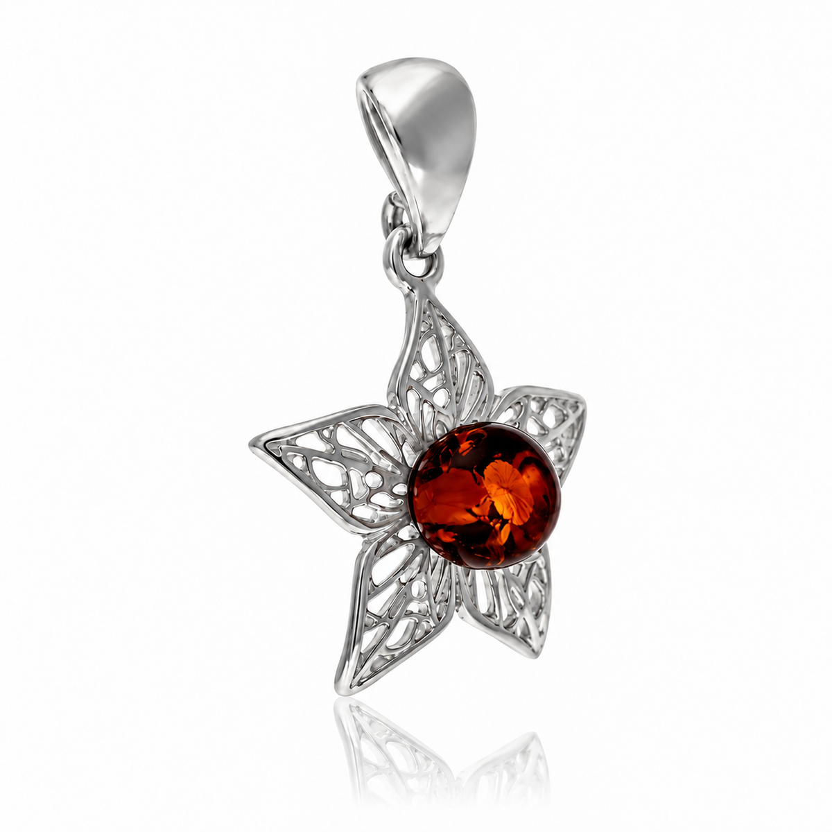 925 Sterling Silver & Genuine Baltic Amber Autumn Leaf Pendant - BS211