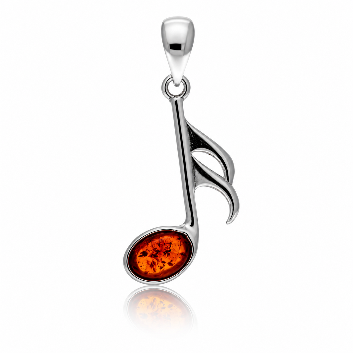 925 Sterling Silver & Genuine Baltic Amber Music Note Pendant - BS213