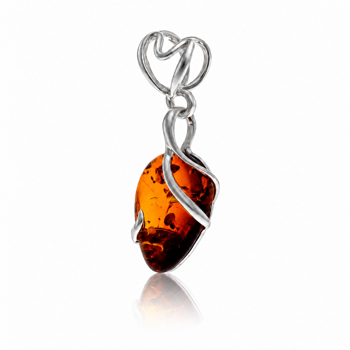 925 Sterling Silver & Genuine Baltic Amber Teardrop Pendant - BS215