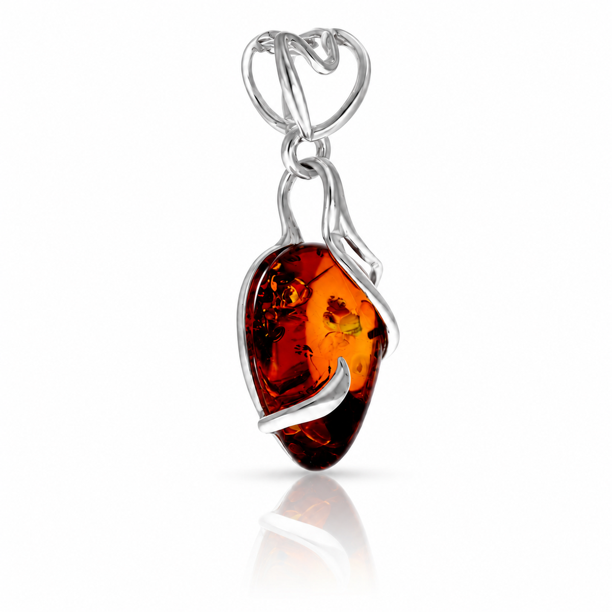 925 Sterling Silver & Genuine Baltic Amber Teardrop Pendant - BS215