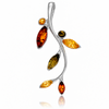 925 Sterling Silver & Genuine Baltic Amber Branch and Leaves Pendant - BS216