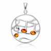 925 Sterling Silver & Genuine Baltic Amber Musical Symbols Pendant - BS217