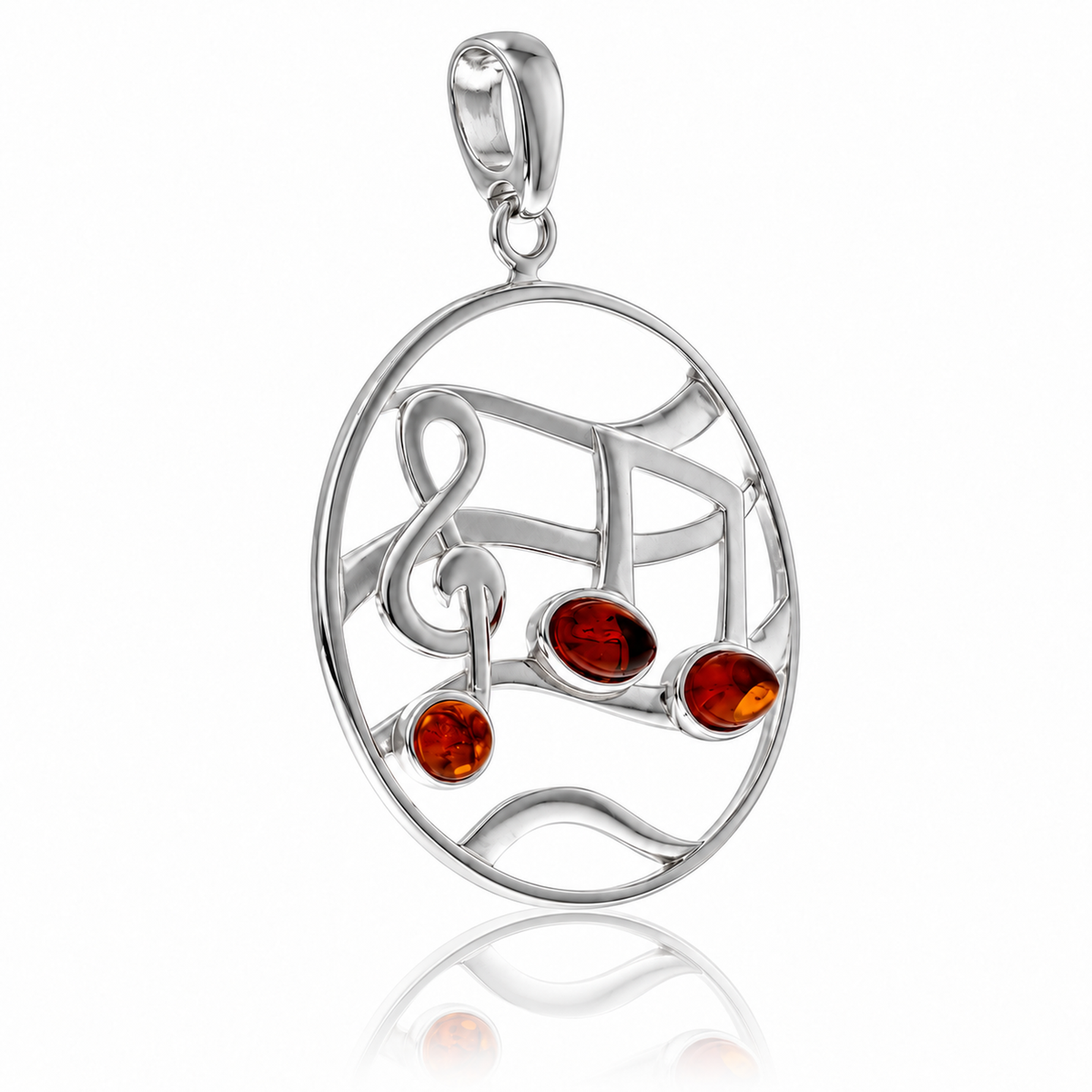 925 Sterling Silver & Genuine Baltic Amber Musical Symbols Pendant - BS217