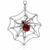 925 Sterling Silver & Genuine Baltic Amber Spider on the Web Pendant - BS218