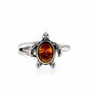 925 Sterling Silver & Genuine Baltic Amber Turtle Adjustable Ring - BS400