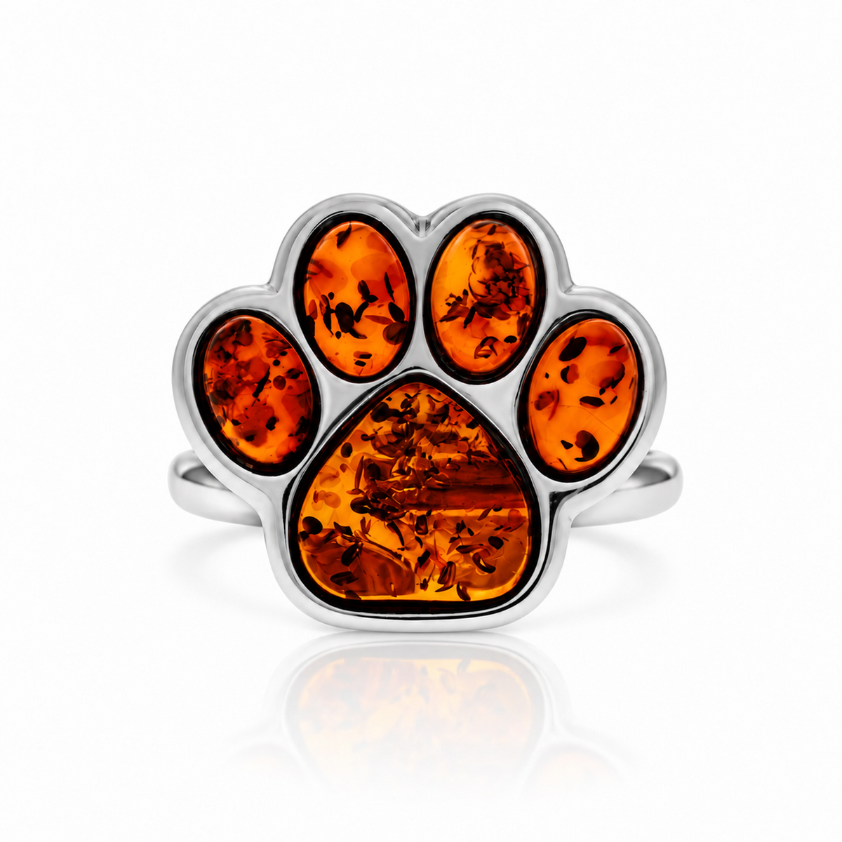 925 Sterling Silver & Genuine Baltic Amber Amber Ring Adjustable Ring - BS401