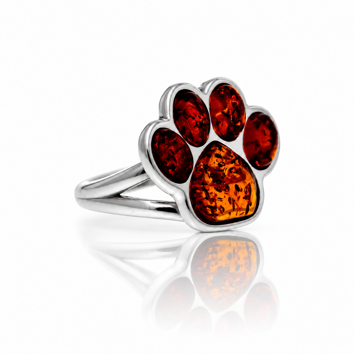 925 Sterling Silver & Genuine Baltic Amber Amber Ring Adjustable Ring - BS401
