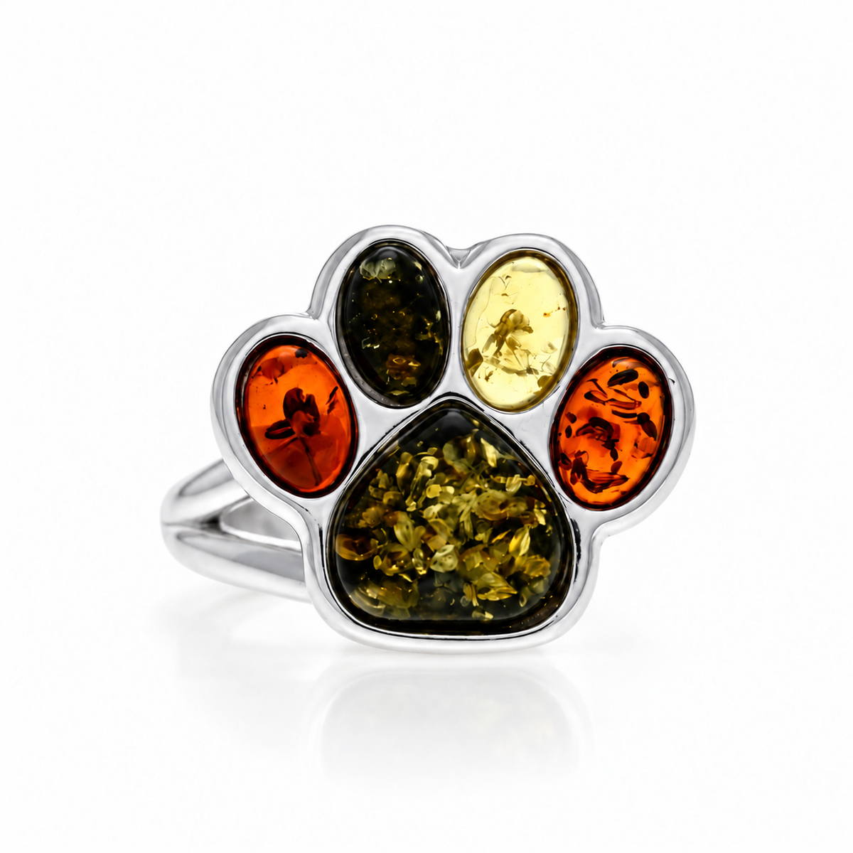 925 Sterling Silver & Genuine Baltic Amber Amber Ring Adjustable Ring - BS401