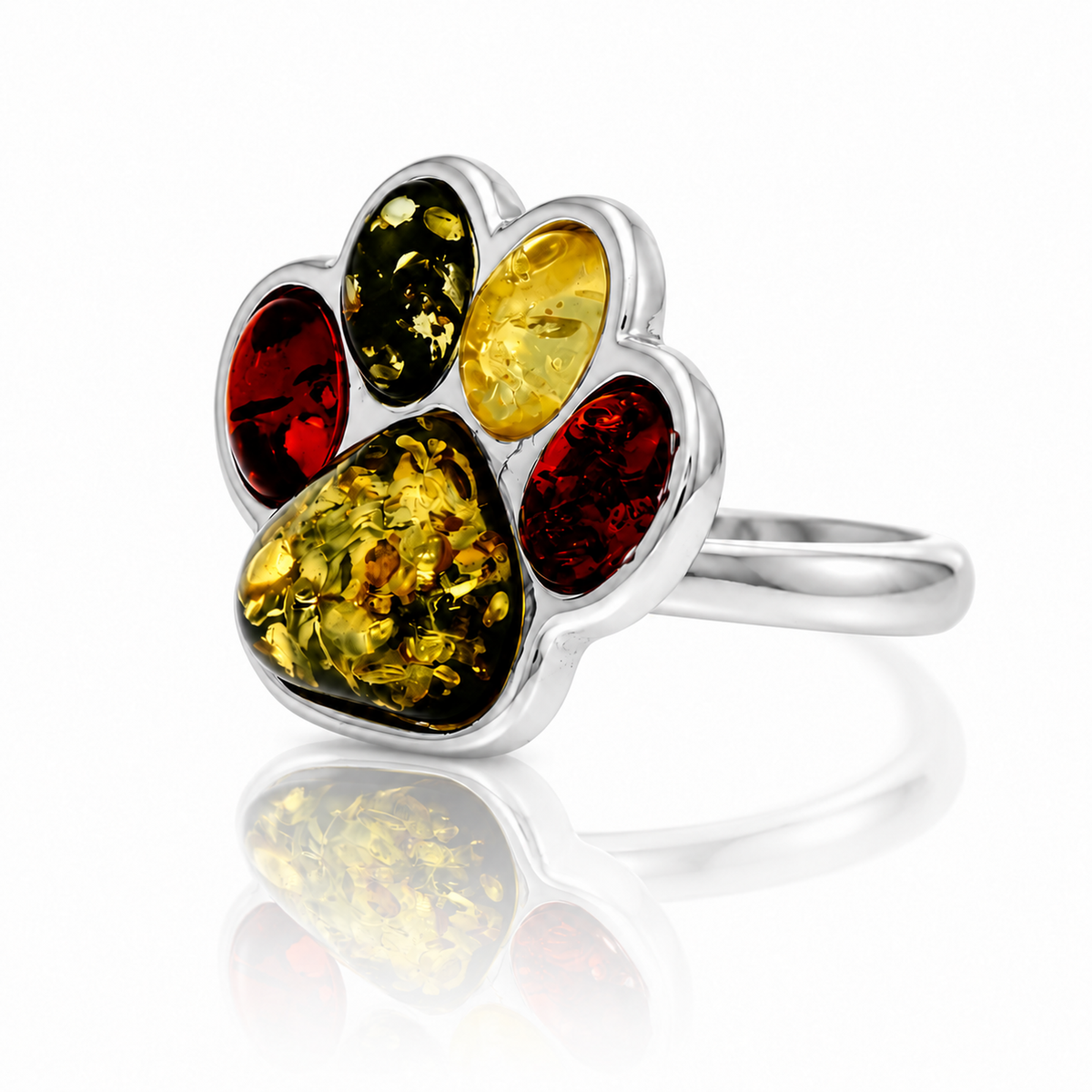 925 Sterling Silver & Genuine Baltic Amber Amber Ring Adjustable Ring - BS401