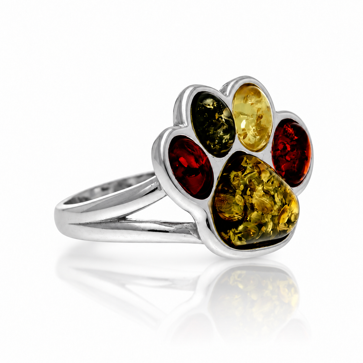 925 Sterling Silver & Genuine Baltic Amber Amber Ring Adjustable Ring - BS401