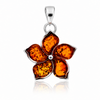 925 Sterling Silver & Genuine Baltic Amber Five-Petal Flower Pendant - BT204